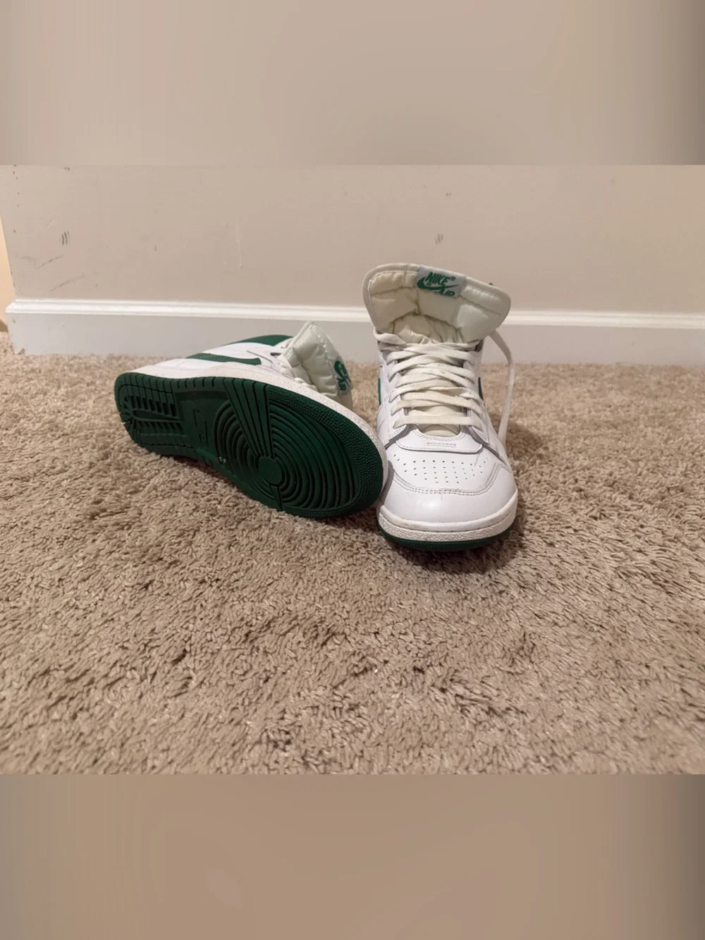 Nike White and Green High-Top Sneakers